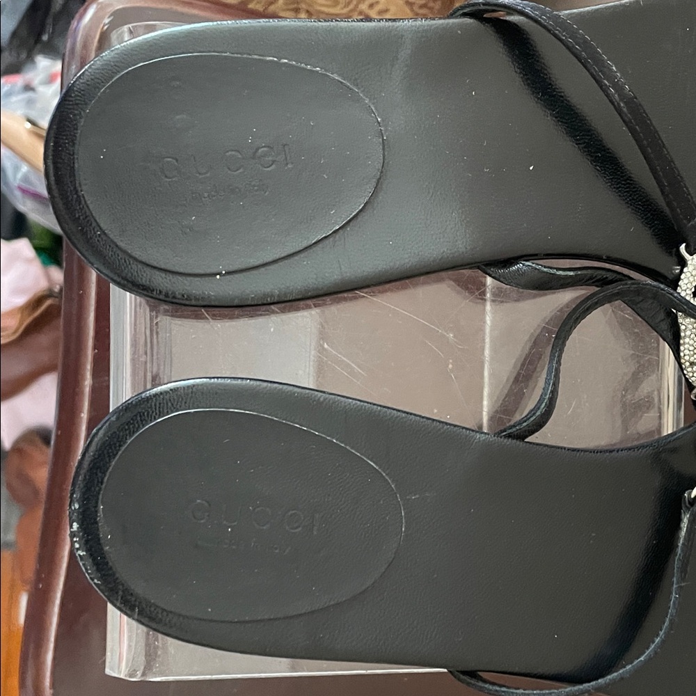 Gucci Black Sandals with Silver Logo - Picture 4 of 6